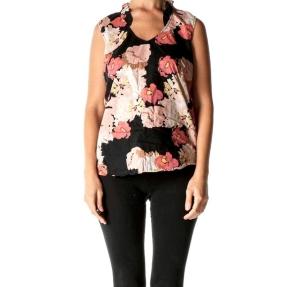 J. Crew Tops - J. Crew Black Floral Print Retro Blouse 100%‎ Cotton